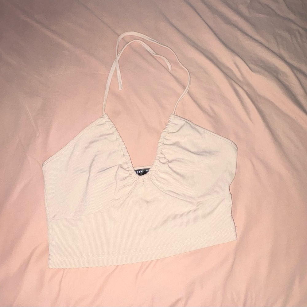 SHEIN White Ruched Crop Tank Top
